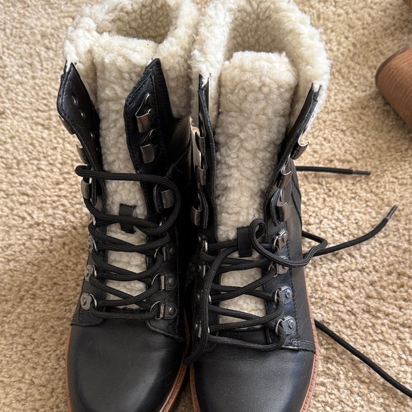 Marc Fisher Shoes - Women's Black and Off White Lace-Up Boots